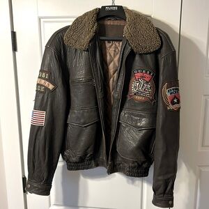 Vintage Genuine Leather Guess Bomber Jacket. Size Large.
